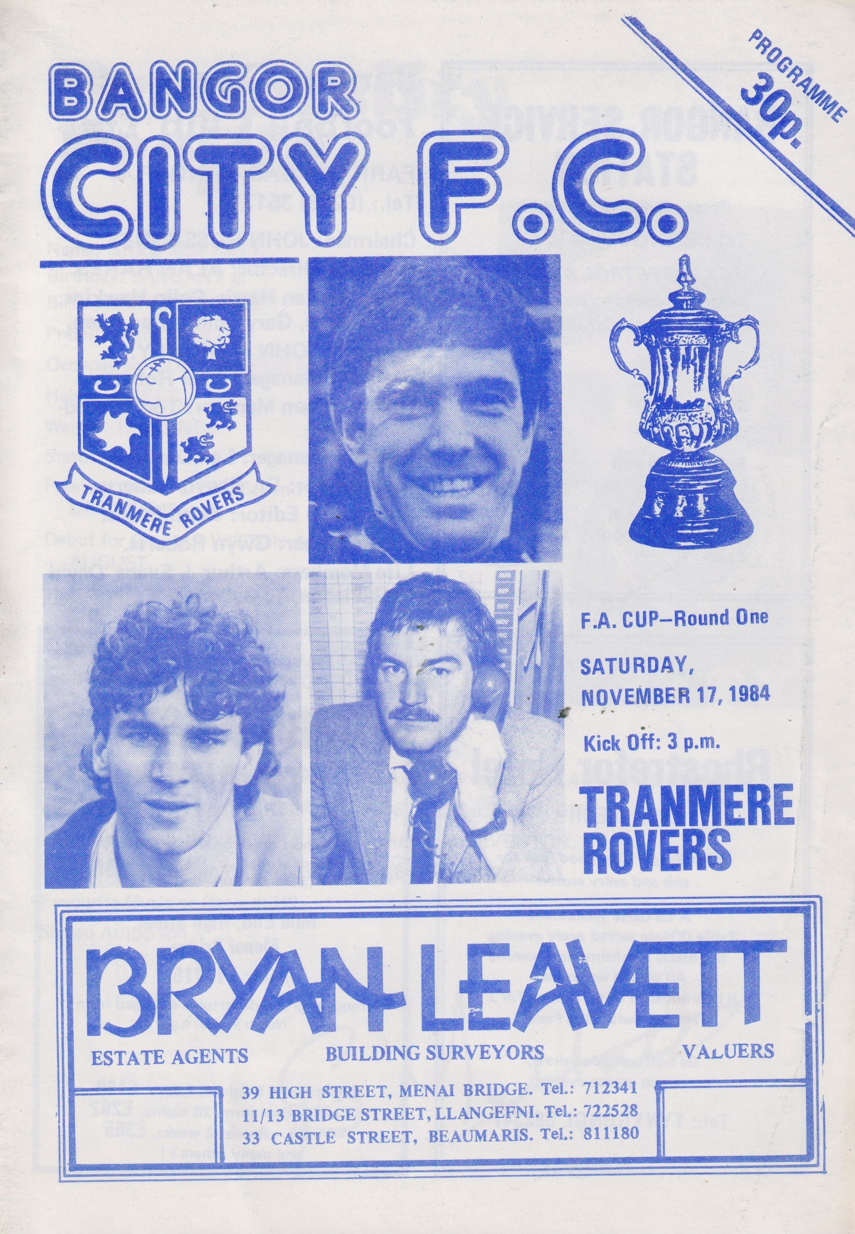 Bangor City v Tranmere Rovers match programme